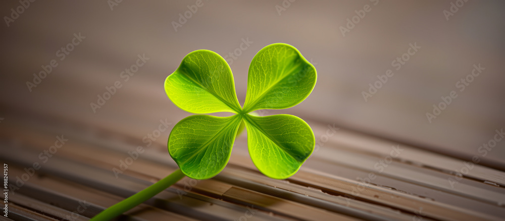 Sticker Four-Leaf Clover on Wooden Surface