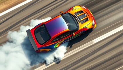 Sports Car Drifting with Tire Smoke in High-Speed Motion - Illustration