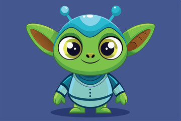 Obraz premium A charming green alien character stands cheerfully, showcasing a customizable design with large eyes, a friendly smile, and colorful attire.