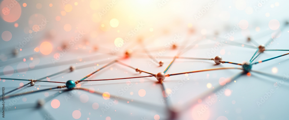 Wall mural abstract network connections with bokeh lights