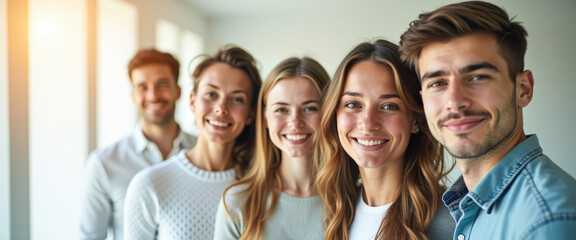 Happy diverse group of friends smiling together