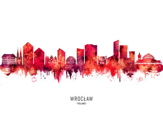 Wroclaw Poland Skyline Red