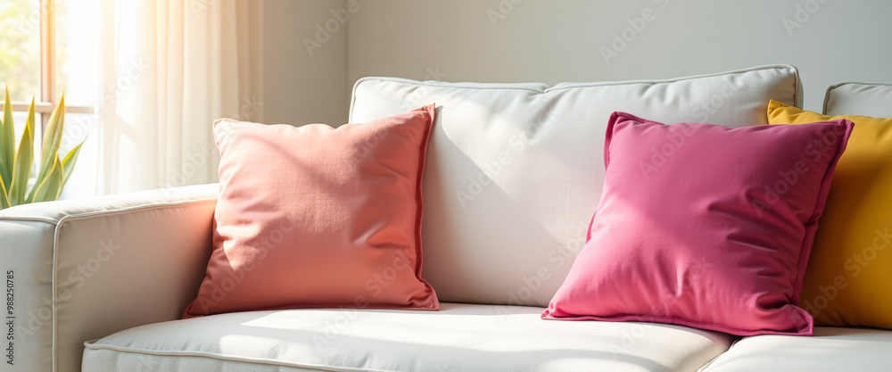 Canvas Prints White Couch with Colorful Pillows