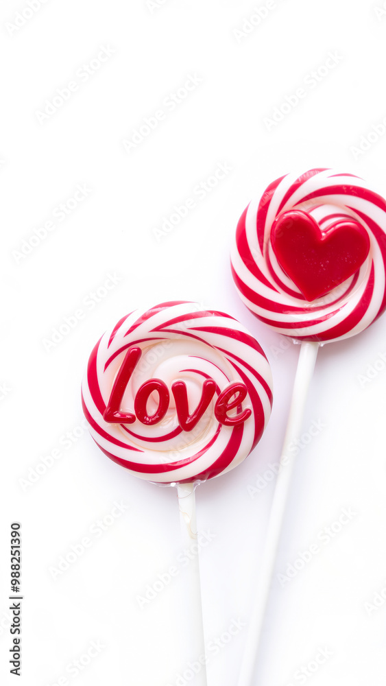 Canvas Prints Red and White Swirl Lollipops with Love and Heart Designs