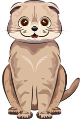 Scottish fold cat 猫｜折りたたまれた小さな耳がチャーミングなスコティッシュ・フォールドのイラスト