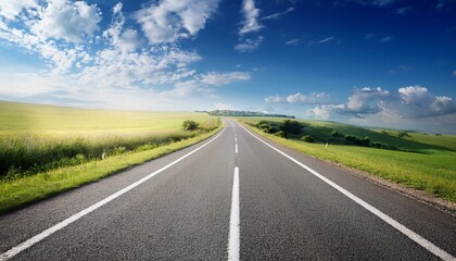 Fototapeta premium Summer blue sky and straight road
