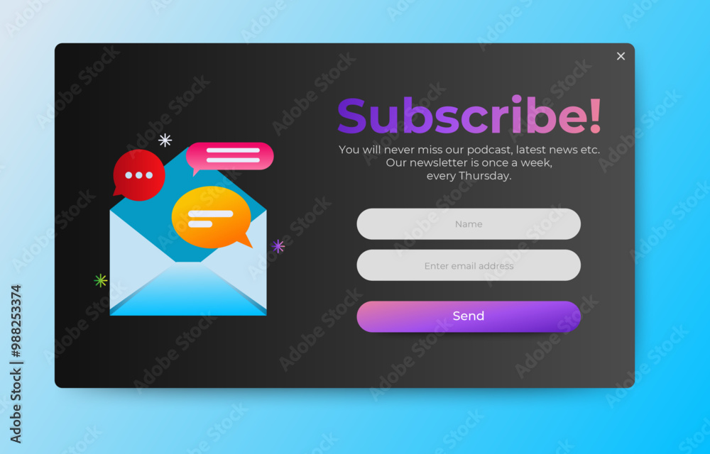 Wall mural subscribe form notification pop up banners. professional web design, full set of elements. user-frie