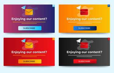 Naklejka premium Newsletter Subscription Email pop up notification banner design. Professional web design, full set of elements. User-friendly design materials. vector