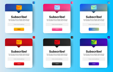 Set of Subscribe Email Newsletter pop up banner notification. Professional web design, full set of elements. User-friendly design materials. vector