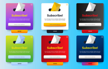 Set of Subscribe Email Newsletter pop up banner notification. Professional web design, full set of elements. User-friendly design materials. vector