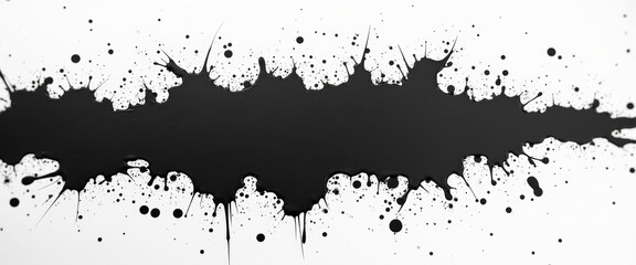 Abstract Black Ink Splashes and Drips on White Background
