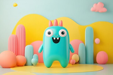 Whimsical World of Playful Cartoon Characters: Vibrant Colors and Squishy Textures