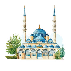 Fototapeta premium Watercolor mosque illustration Vector 
