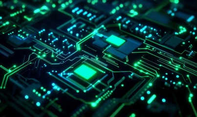 Obraz premium Close-up computer circuit board made up various Blue and green abstract