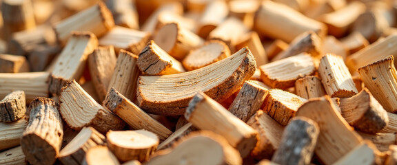 Stacked firewood in the sunshine