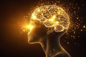 Obraz premium Digital illustration human head neck brain center made Futuristic and glowing profile