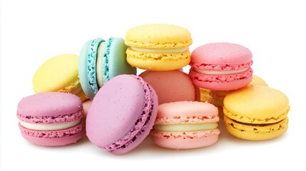 Obraz premium A pile of colorful macaroons on white background