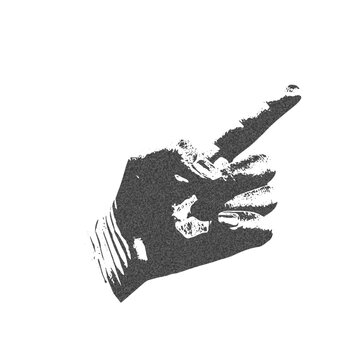 Grainy grunge hand gesture photocopy effect with extended index finger.