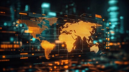 Obraz premium Digital illustration world map orange color center image A representation