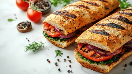 Grilled Baguettes with Tomato, Onion, and Lettuce Filling