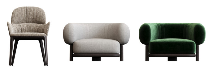 armchair isolate on a transparent background, comfortable furniture for home interior, 3D illustration, cg render
