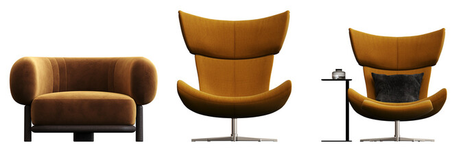 armchair isolate on a transparent background, comfortable furniture for home interior, 3D illustration, cg render
