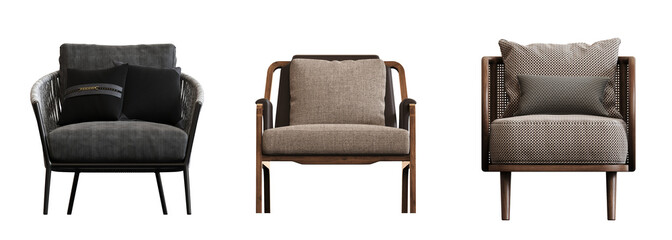 armchair isolate on a transparent background, comfortable furniture for home interior, 3D illustration, cg render
