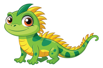 Fototapeta premium Two cute iguanas with vibrant colors and cheerful expressions are depicted in a playful manner against a clean white backdrop.