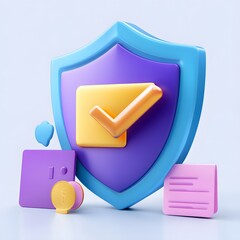 3D shield protection icon with check for online payment on white background concept, user account for 3d security with payment protection on isolated vector render background