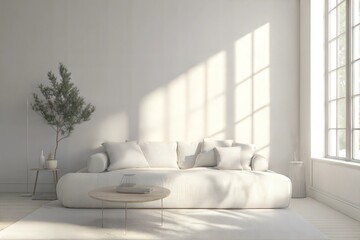 photo Minimalist modern living room interior background, Scandinavian style, 3D render  