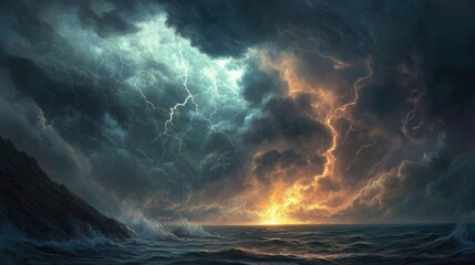 Fototapeta premium Experience the intensity of nature in this dramatic illustration of a thunderstorm