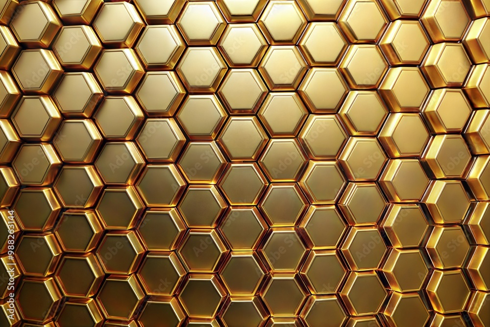 Wall mural abstract pattern of golden hexagons for modern design