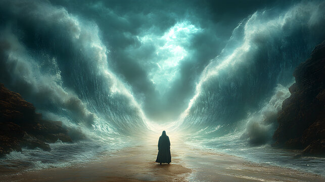 Prophet Moses in front of red sea wallpaper image Red Sea and Prophet Moses background