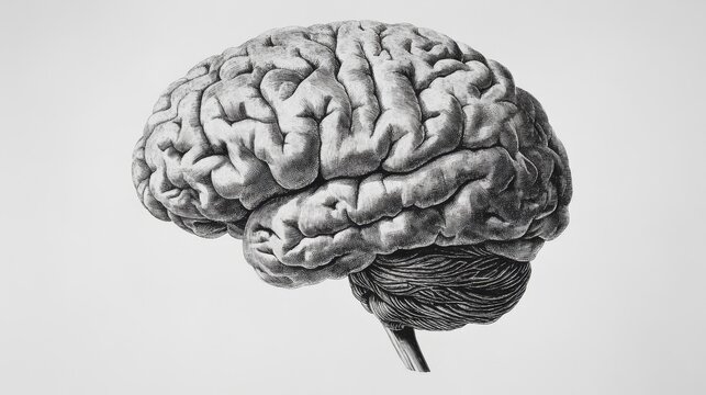 Abstract brain background. Photocopy stippled style with collage elements of brain