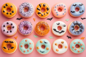 Fototapeta premium Halloween-Themed Donuts with Spooky Decorations
