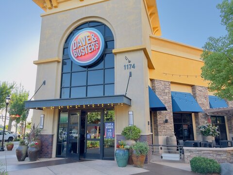 Dave and Busters arcade storefront entrance.
