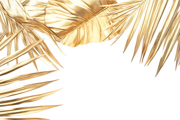 Fototapeta premium Gold tropical leaves on a white background