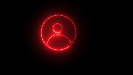 Neon contact icon red color glowing animation. Social network user Icon on black background . Glowing neon person sign, outline round avatar pictogram in vivid color.