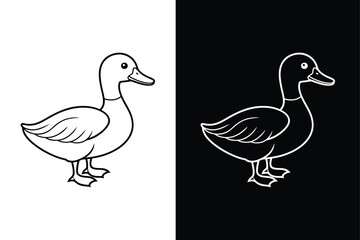 Elegant Duck Goose Icon. Minimal Line Art Vector Illustration
