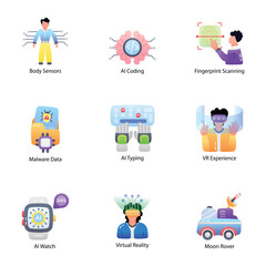 Pack of Artificial Intelligence Flat Icons  

