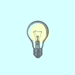 Vector illustration in the style a photocopy, with a light bulb on a blue background.