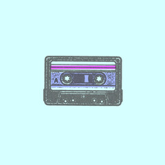 Fototapeta premium Audio cassette with grainy photocopy effect, vector illustration.