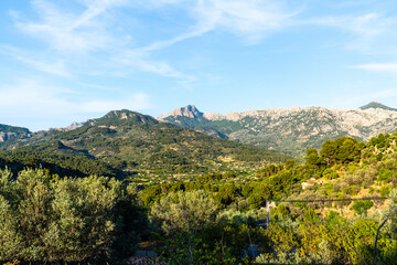 Fototapeta premium Ausblick auf die Landschaft und die Berge am Coll de Sóller auf Mallorca Spanien
