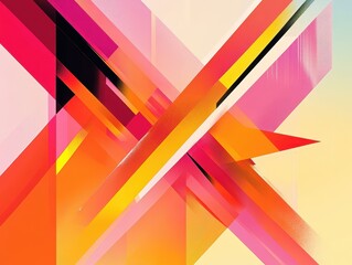 Abstract Geometric Design with Red, Orange, Yellow, Pink, and Black Stripes and Shapes