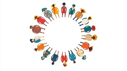 Obraz premium Diverse group of people standing in a circle, representing unity, community, and collaboration in a colorful illustration.