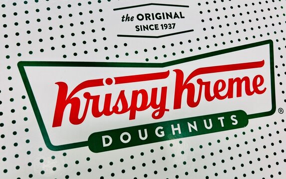 Krispy Kreme Doughnuts box to-go closeup.