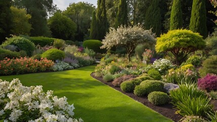 Naklejka premium garden with flowers and plants