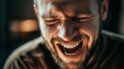 a 30 something white guy laughs joyfully