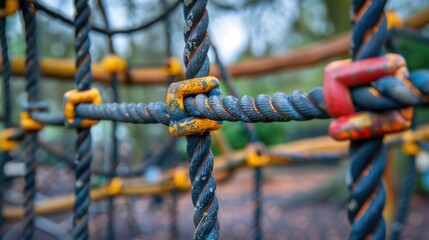 Jungle Gym: A metal or wooden frame of bars and ropes designed for climbing and hanging, promoting active play and encouraging children to explore their surroundings.

