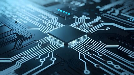a microchip integrated into a glowing circuit board, Integrated circuits, Tech innovation,